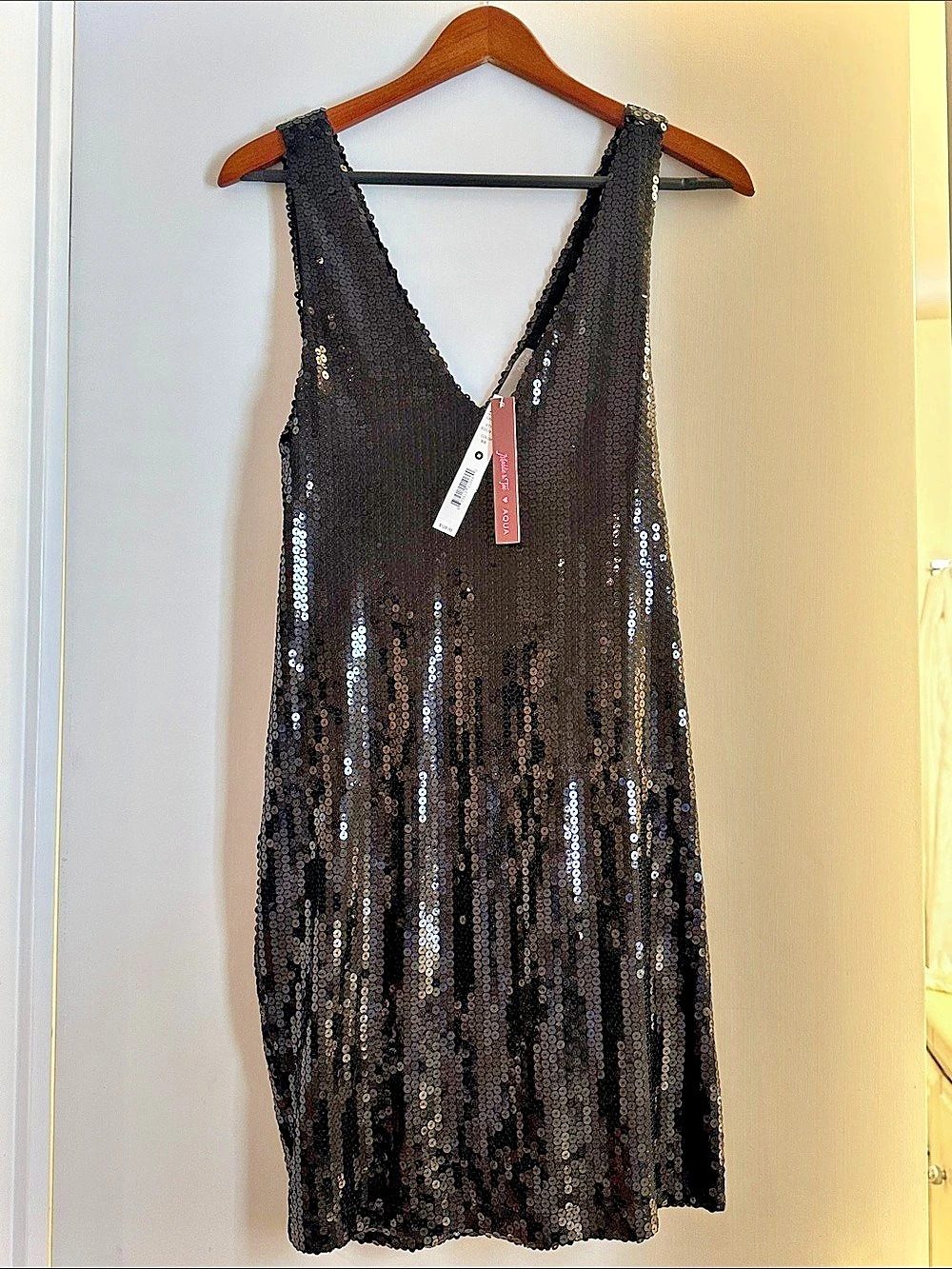 Aqua Sequin Mini Dress in Black & Gold Size Medium NWT